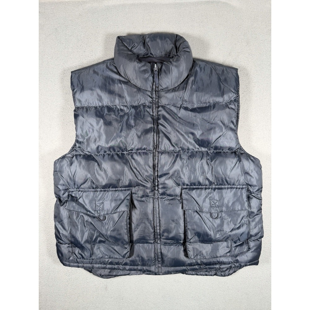 Vintage Y2K Gorpcore Navy Blue Puffer Vest 2XL Fleece Lined Cargo